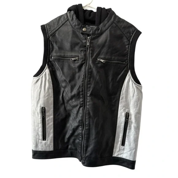 Men's Fried Denim NYC Black Faux Leather Biker Vest, Size Medium. - Picture 15 of 16
